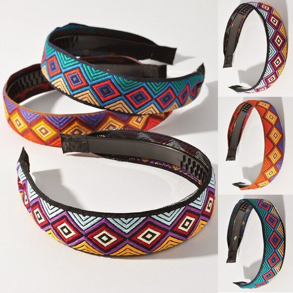 NEW Multi Colorful Aztec Ethnic Geometric Pattern Hair Accessory Comfy Headband - Picture 1 of 11